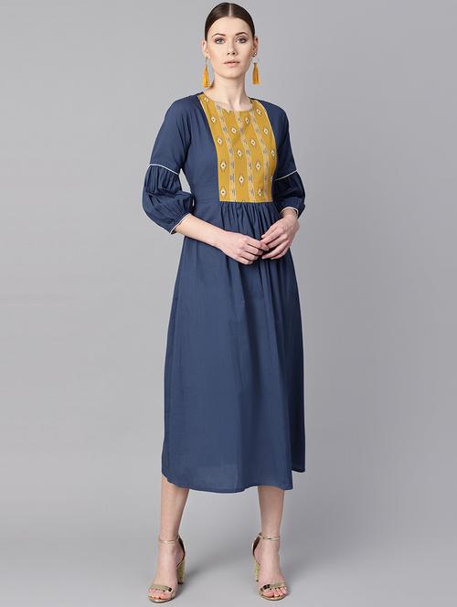 ikat panel gathered detail flared dress - 16399504 - Very Small Image - 1
