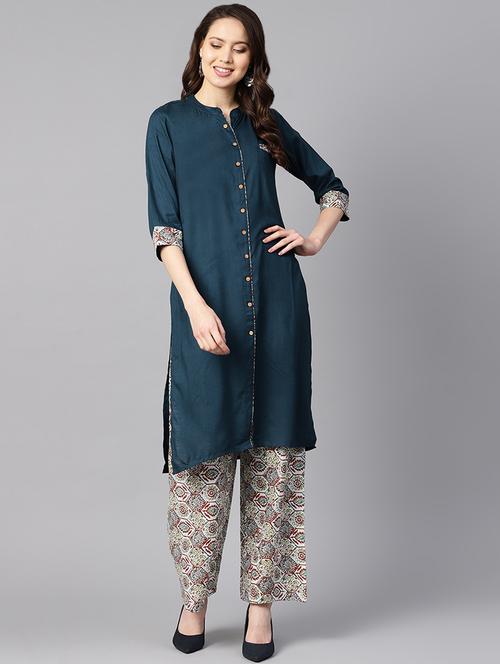 solid kurta palazzo set - 16399553 - Very Small Image - 1
