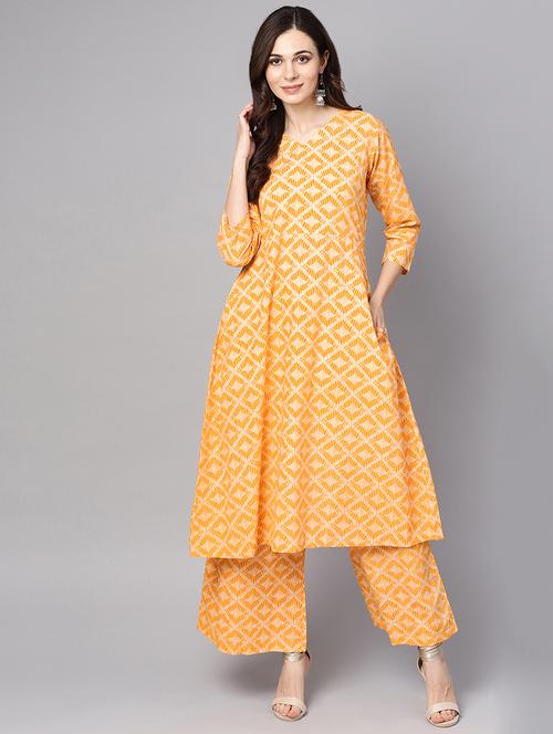 printed a-line kurta with palazzo set - 16399577 - Very Small Image - 1