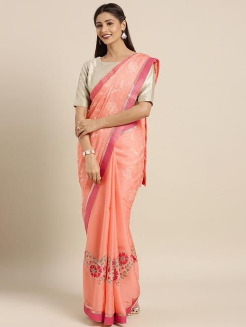floral printed saree with blouse - 16399982 - Very Small Image - 1