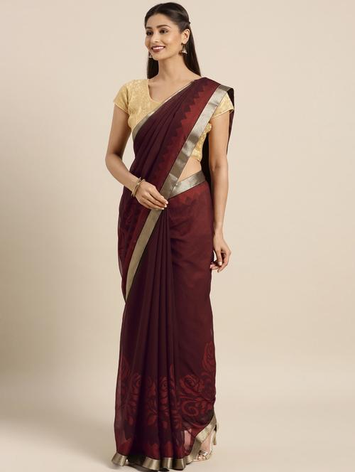 floral printed saree with blouse - 16399986 - Very Small Image - 1