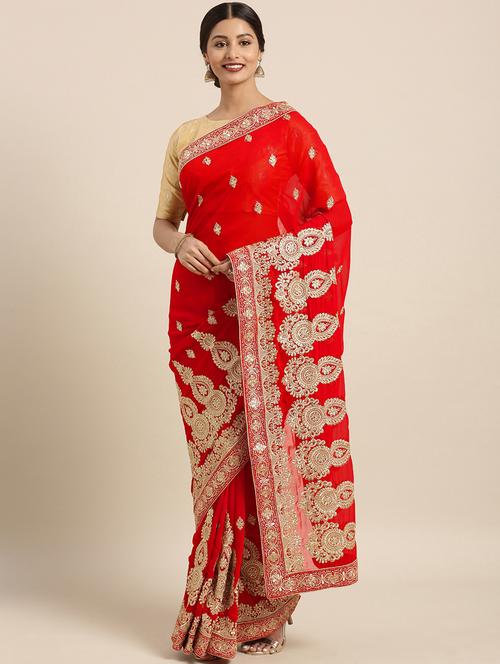 gold embroidered saree with blouse - 16399993 - Very Small Image - 1