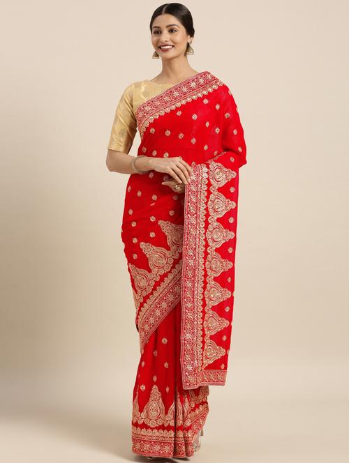 gold embroidered saree with blouse - 16399996 - Very Small Image - 1