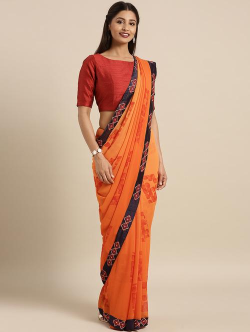 geometric printed saree with blouse - 16400002 - Very Small Image - 1