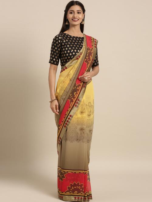 paisley printed saree with blouse - 16400004 - Very Small Image - 1