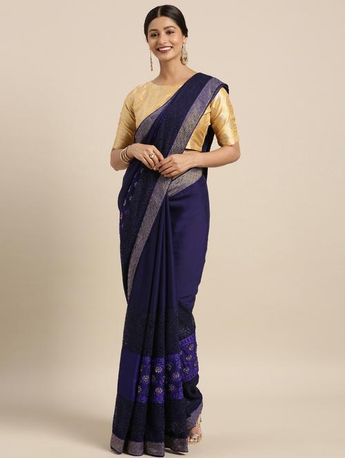 floral embroidered saree with blouse - 16400018 - Very Small Image - 1