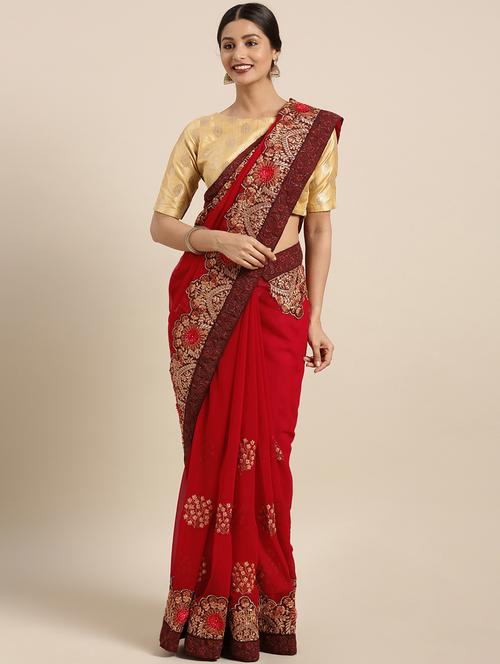 floral embroidered saree with blouse - 16400083 - Very Small Image - 1