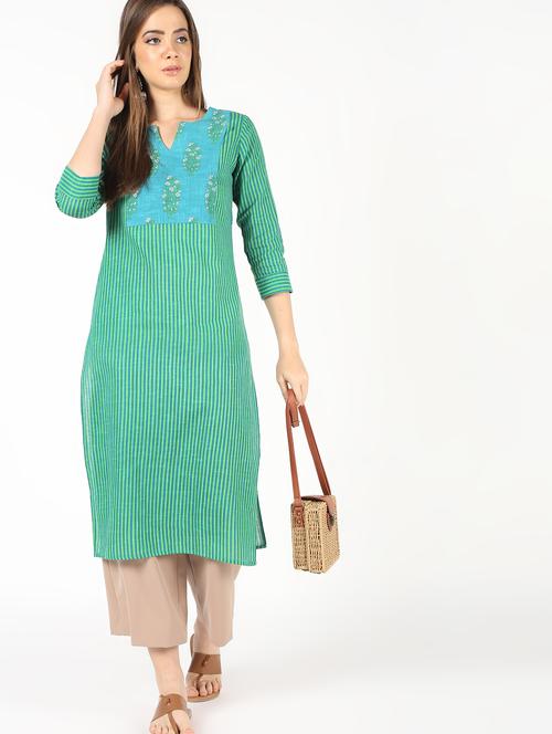striped printed straight kurta - 16400144 - Very Small Image - 1
