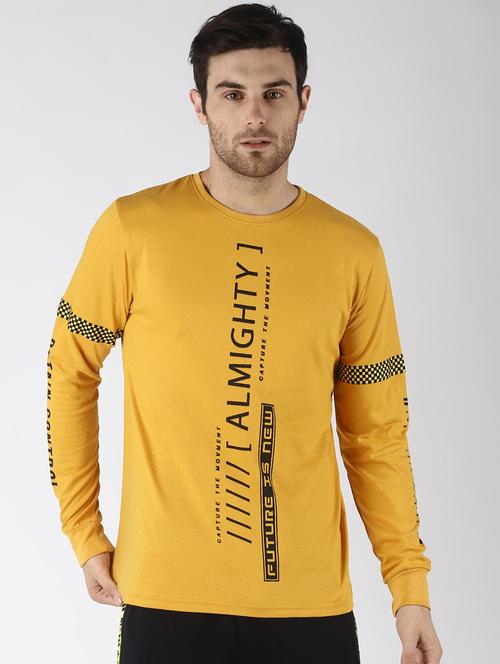 yellow typographic all over print t-shirt - 16401555 - Very Small Image - 1