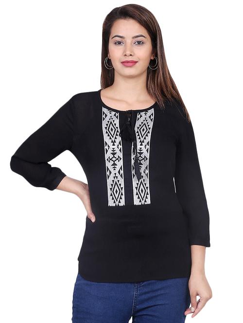 tie up neck embroidered detail top - 16401687 - Very Small Image - 1
