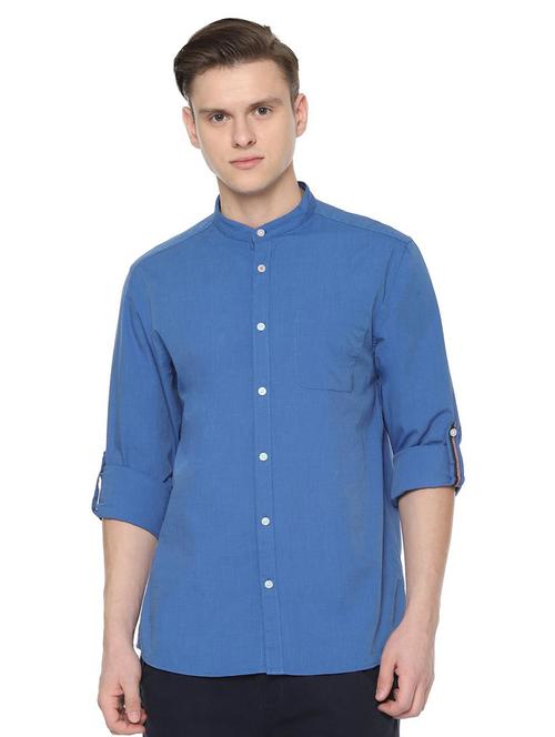 blue solid casual shirt - 16402490 - Very Small Image - 1