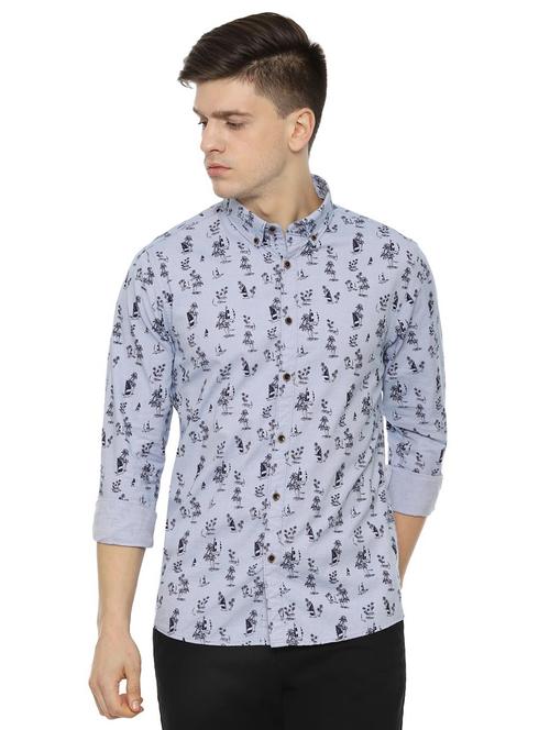 blue printed casual shirt - 16402534 - Very Small Image - 1