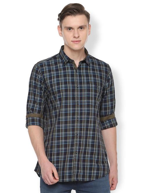 navy blue cotton casual shirt - 16402611 - Very Small Image - 1