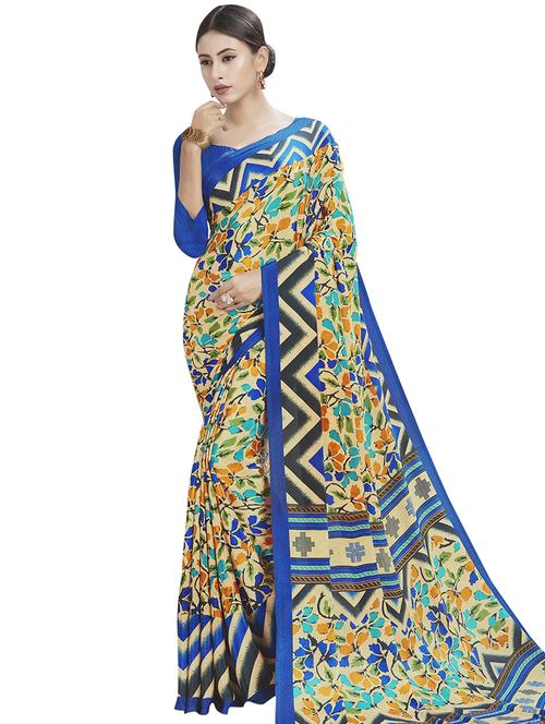 floral printed saree with blouse - 16403382 - Very Small Image - 1