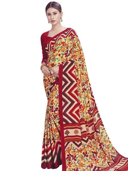 floral printed saree with blouse - 16403383 - Very Small Image - 1