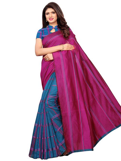 half & half woven saree with blouse - 16403422 - Very Small Image - 1