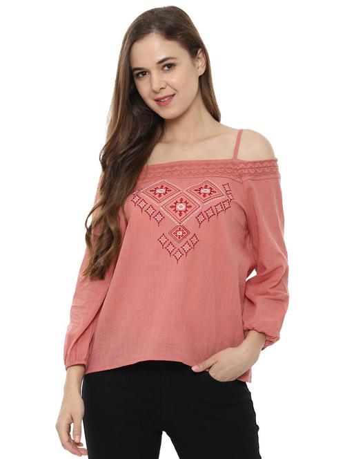 cold shoulder embroidered top - 16403600 - Very Small Image - 1