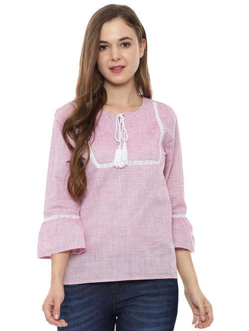 tassel tie up lace inserted top - 16403601 - Very Small Image - 1