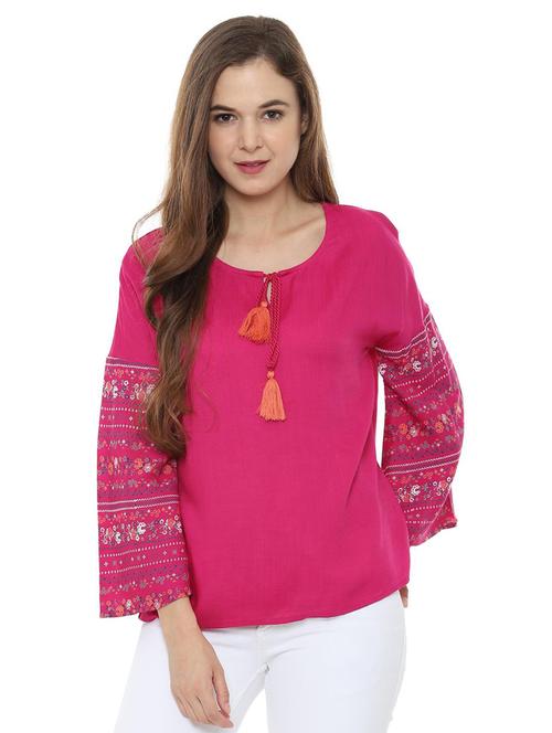 tassel tie up fuchsia pink top - 16403603 - Very Small Image - 1