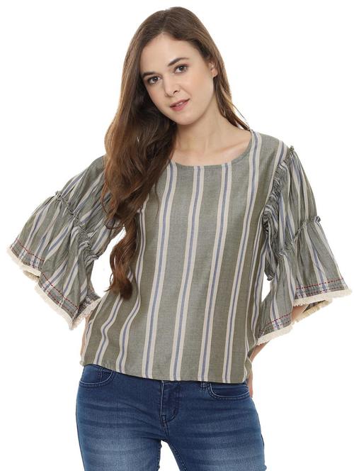 fringe hem ruffle detail striped top - 16403671 - Very Small Image - 1