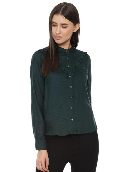 ruffle trim long sleeved dobby shirt - 16403749 - Very Small Image - 1