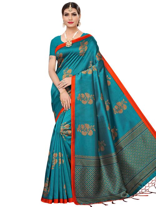 floral printed mysore silk saree with blouse - 16403808 - Very Small Image - 1