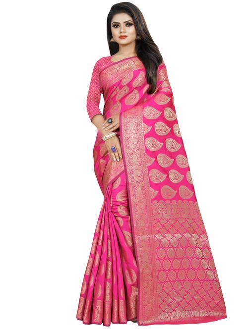 paisley zari motif banarasi saree with blouse - 16403831 - Very Small Image - 1