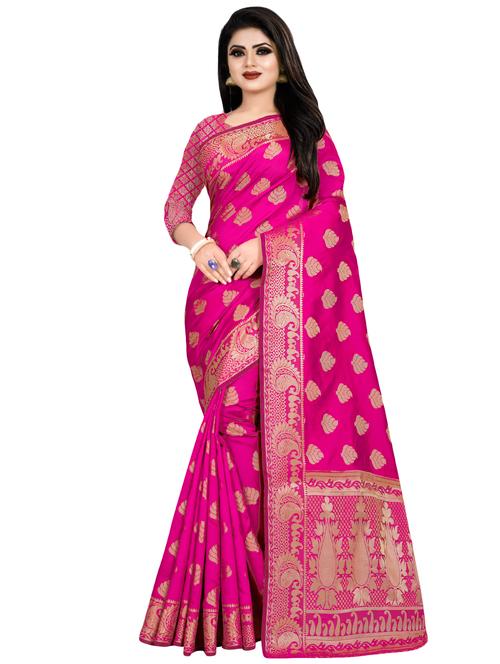 ethnic zari motif banarasi saree with blouse - 16403838 - Very Small Image - 1