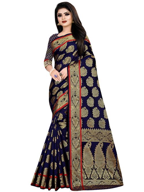 paisley zari motif banarasi saree with blouse - 16403843 - Very Small Image - 1