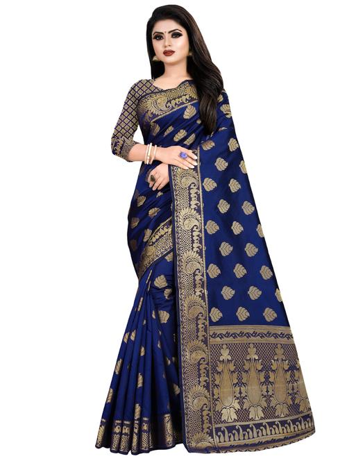 ethnic zari motif banarasi saree with blouse - 16403853 - Very Small Image - 1