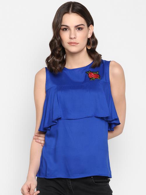 floral embroidered patch layered top - 16404111 - Very Small Image - 1