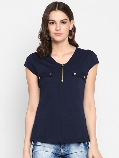 zipper detail cap sleeved top - 16404125 - Very Small Image - 1