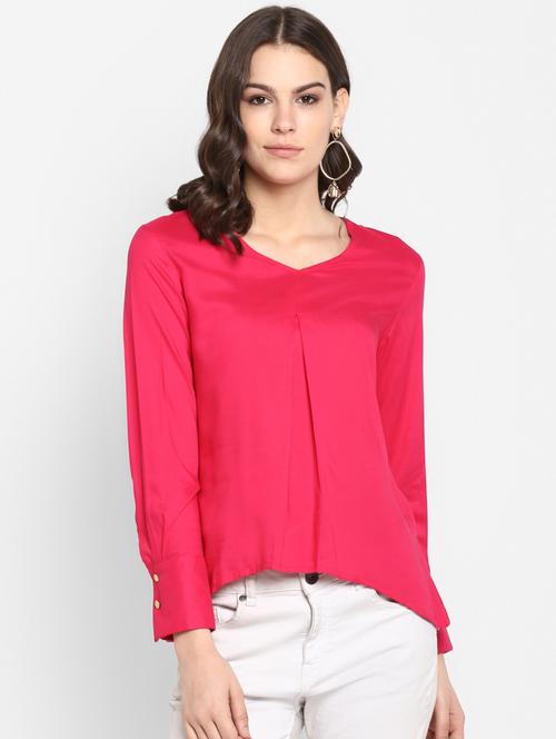 v-neck solid high low top - 16404129 - Very Small Image - 1