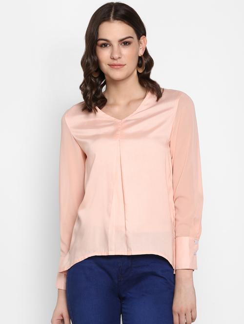 v-neck pleat detail top - 16404130 - Very Small Image - 1
