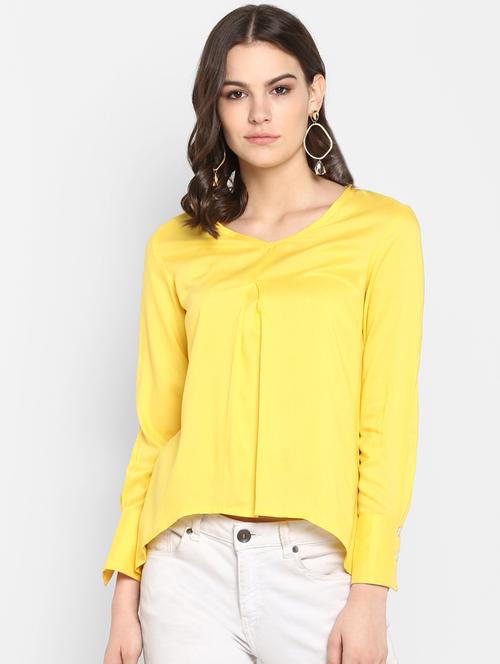 v-neck pleat detail high low top - 16404131 - Very Small Image - 1