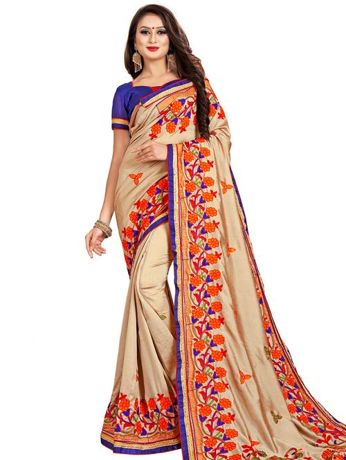 floral embroidered saree with blouse - 16404344 - Very Small Image - 1