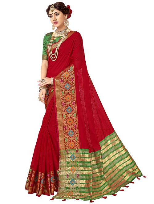 zari border woven saree with blouse - 16404566 - Very Small Image - 1