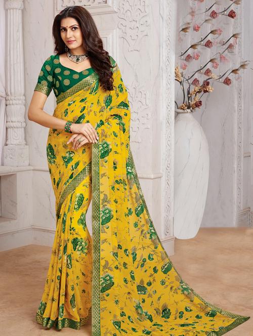 floral bordered saree with blouse - 16404767 - Very Small Image - 1