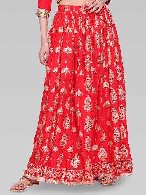 gold motif flared skirt - 16405594 - Very Small Image - 1