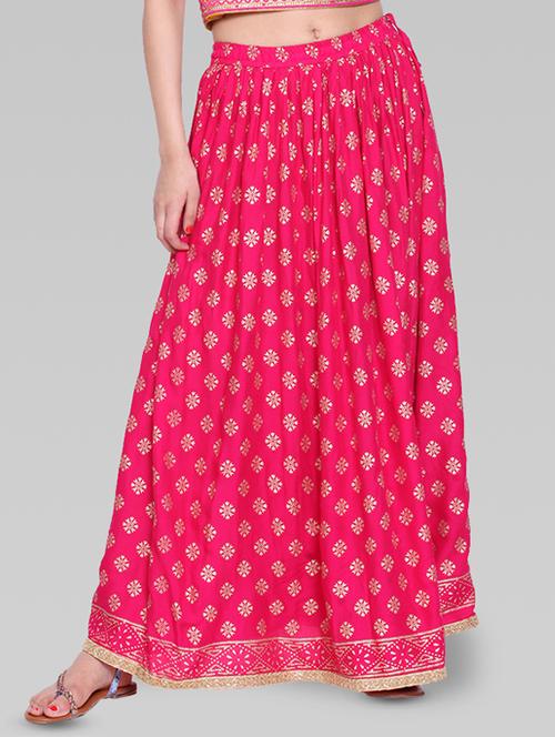 gold print flared skirt - 16405625 - Very Small Image - 1