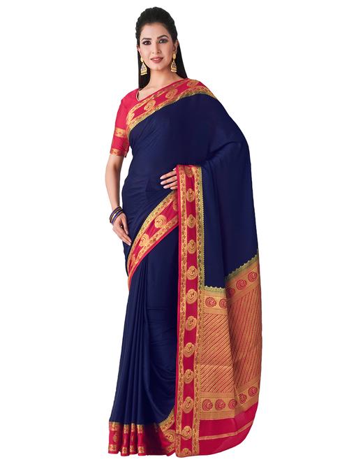 bordered mysore silk saree with blouse - 16406380 - Very Small Image - 1