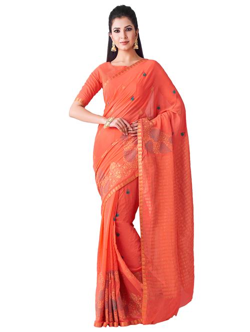 embroidered banarasi saree with blouse - 16406390 - Very Small Image - 1