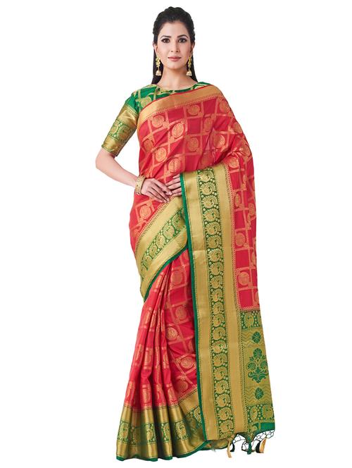floral kanjivaram saree with blouse - 16406421 - Very Small Image - 1