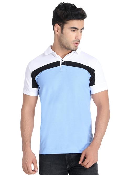 light blue color block polo t-shirt - 16406829 - Very Small Image - 1