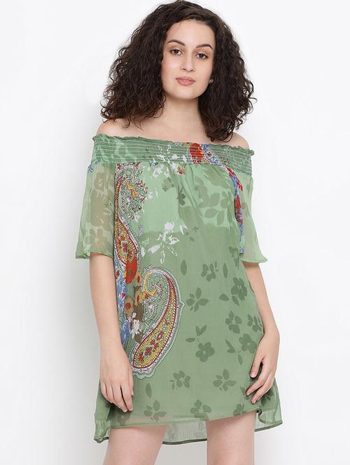 off shoulder smock detail shift dress - 16406920 - Very Small Image - 1