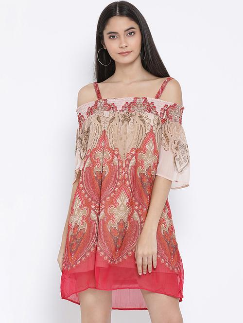 cold shoulder smocked detail shift dress - 16406922 - Very Small Image - 1