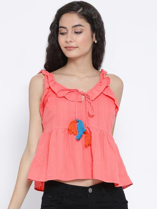 tassel tie up ruffle detail top - 16406964 - Very Small Image - 1