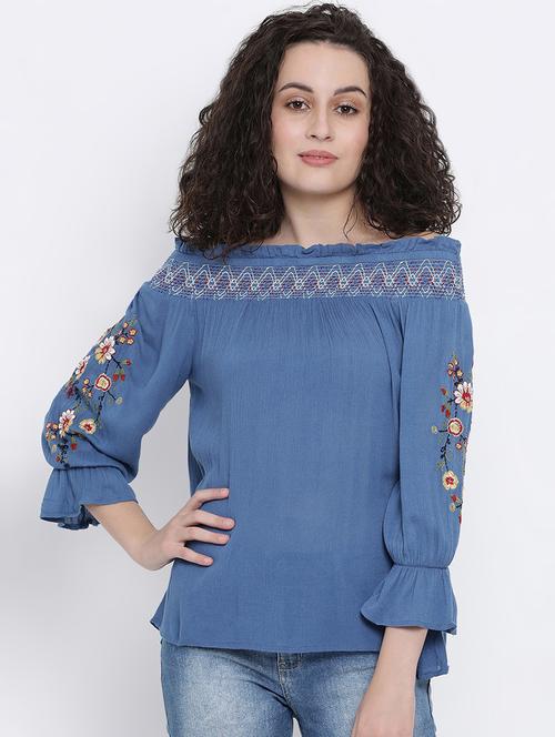 off shoulder floral embroidered top - 16406981 - Very Small Image - 1