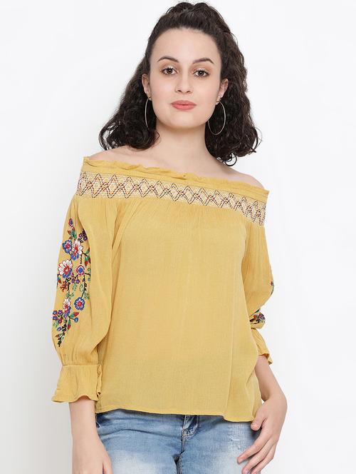 off shoulder floral embroidered top - 16406984 - Very Small Image - 1