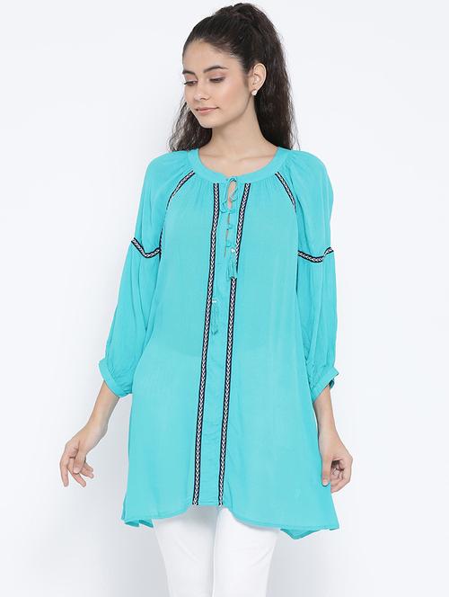 tie knot lace detail gathered tunic - 16407012 - Very Small Image - 1